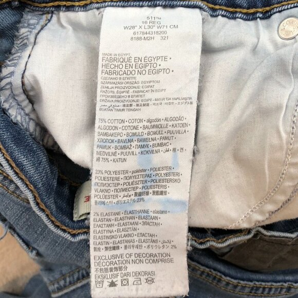 Levis Women's 511 Jeans Size 16  28x30 Straight Classic Blue Denim Mid Rise Y2K - Picture 9 of 16